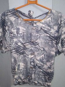 Grey Abstract Print Button-Up Top