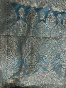 Teal Silk Saree with Gold Border