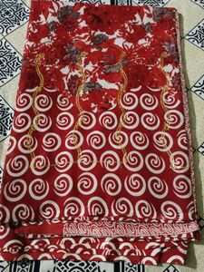 Red Floral Print Saree