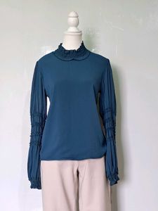 Chic Puff Sleeve Mock Neck Top