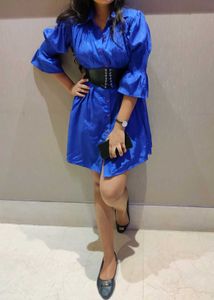 Vibrant Blue Shirt Dress with Statement Sleeves