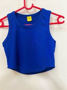Blue Ribbed Crop Top