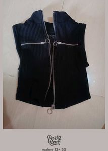 Black Ribbed Zipper Vest Top