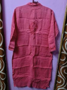 Embroidered Coral Kurta