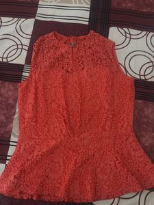 Coral Lace Peplum Top
