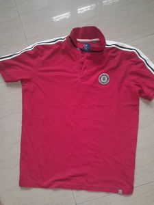 Red Polo T-Shirt with Stripe Sleeves