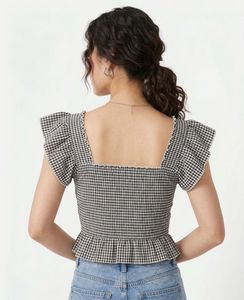 Chic Gingham Smocked Puff Sleeve Top