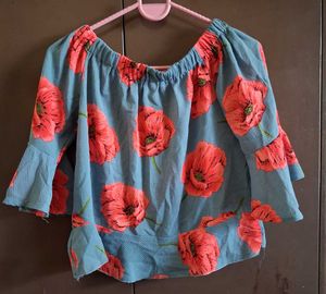 Floral Off-Shoulder Bell Sleeve Top