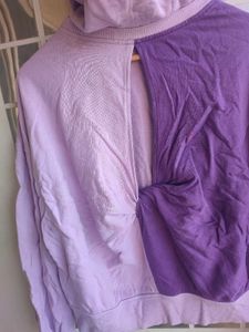 Purple &amp; Lilac Contrast Sleeve Backless Hoodie