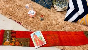 New Elegant Red Saree with Floral Accents