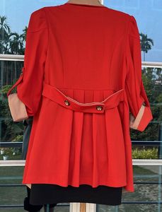 Chic Red &amp; Beige Open Front Coat 2peice Set Dress