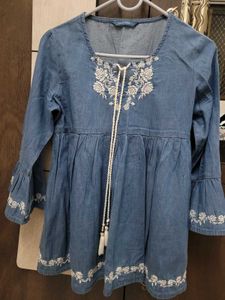 Denim Blue Embroidered Tunic Top