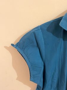 Blue Collared Short-Sleeve Top