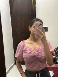 Chic Pink Twist Front Crop Top