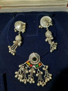 Boho Ethnic Silver Toned Necklace &amp; Earrings Set