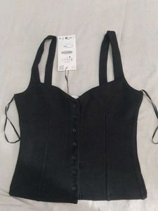 Black Button-Up Camisole Top
