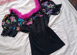 Y2K Floral Puff Sleeve Top