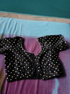 Elegant Black Blouse with Gold &amp; Silver Print