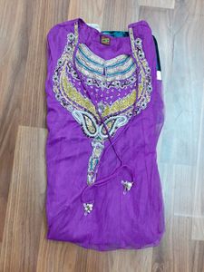 Net Fabric Purple Wedding 3 Piece Long Frock
