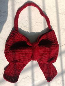 Chic Red Crochet Bow Bag
