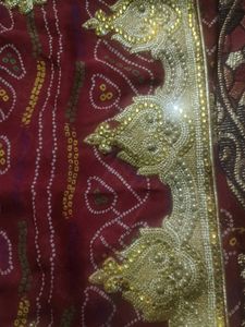 Maroon Bandhani Saree with Embellishments