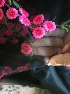 Elegant Black Saree with Pink Floral Print