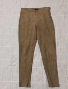 Zara Faux Suede Ankle Zip Brown Pants