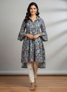 Blue Floral Print Kurta Top