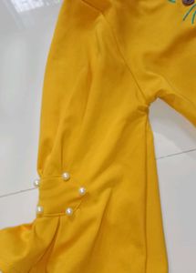 Cute Cat Embellished Yellow Top