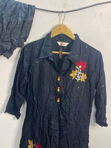 Black Embroidered Kurta Set
