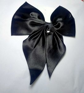 White and Black Satin Bow Hair Clip