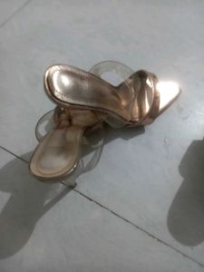 Elegant Rose Gold Mules with Clear Straps