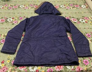 Stylish Blue Winter Jacket with Fur Hood