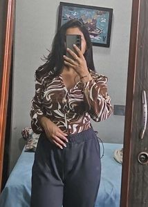 Patterned Long Sleeve Crop Top