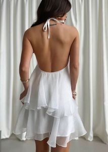 Newme white Tiered Halter neck Dress