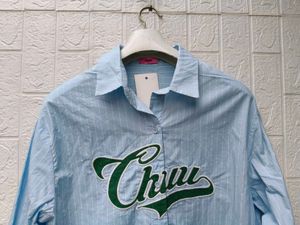 New with tag Korean Light Blue Striped Button-Up S