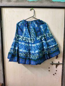 Blue Floral Print Cotton Skirt