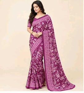 Elegant Teal &amp; Purple Printed Saree with Blouse
