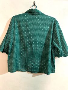 Chic Green Printed Collared Blouse