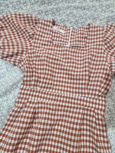 Red Checkered Puff Sleeve Dress