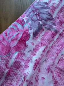 Pink Floral Georgette Saree with Stone-Work Pallu
