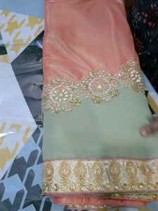 Elegant Peach Embellished Saree