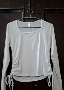 Chic White Long-Sleeve Ruched Top