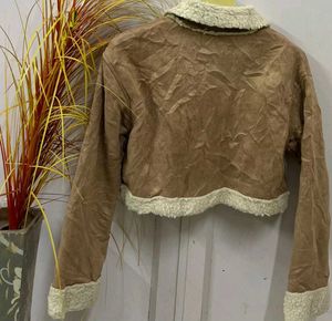 Fuzzy Trim Cropped Suede Jacket