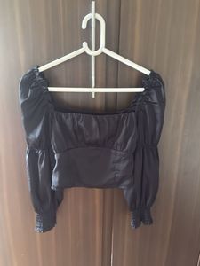 Satin Square Neck Puff Sleeve Top