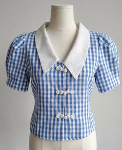 Blue Gingham Puff Sleeve Top