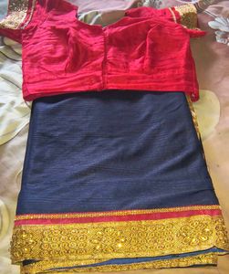 Navy Blue Saree with Embellished Blouse