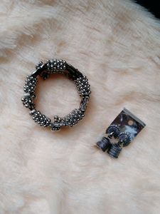 Peacock Jhumka Earrings and oxidised bangle