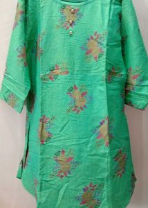 Printed shot Kurti combo - Teal &amp; Orange