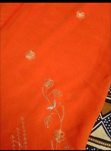 Orange Saree with Floral Embroidery